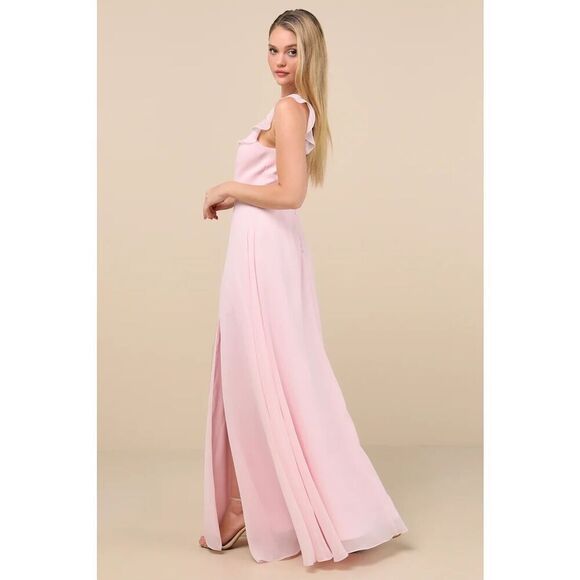 Lulus Dreamy Admiration Light Pink Ruffled Maxi Dress Size L NWT - Picture 2 of 9